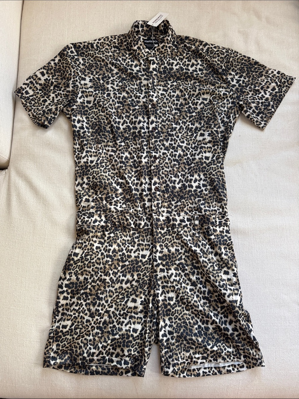 Leopard Print Short-Sleeve Men's Bodysuit Romper by Unbranded
